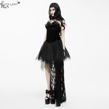 Load image into Gallery viewer, ESKT016 Gothic wedding strapless feathered sexy short velveteen dress with rose lace tail