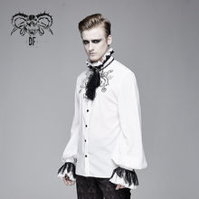 Load image into Gallery viewer, SHT04102 punk wedding Gothic embroidered long sleeve chiffon white men shirt with necktie