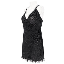 Load image into Gallery viewer, ESX001 sexy lingerie black velvet pattern translucent suspender nightdress