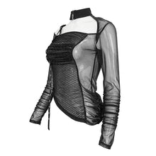 Load image into Gallery viewer, TT234 black Long Sleeve Asymmetric Mesh T-shirt