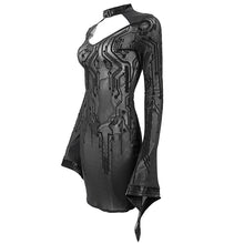 Load image into Gallery viewer, SKT104 Circuit diagram flocking printed flared sleeve dress