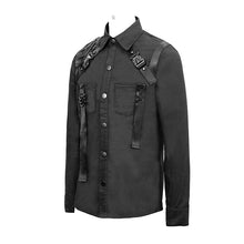 Load image into Gallery viewer, SHT045 cyberpunk metallic dark long sleeves men bamboo shirt with straps