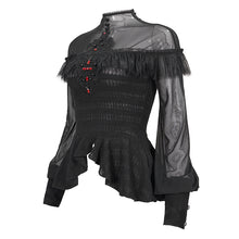 Load image into Gallery viewer, ETT025 mesh horizontal neck sheer lace lantern sleeve gothic women top with red diamond