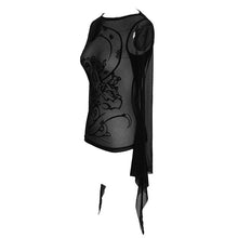 Load image into Gallery viewer, TT124 Gothic Snake flocking printed horn sleeve sexy ladies mesh T-shirt