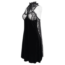 Load image into Gallery viewer, ESX005 Semi-sheer velvet backless halter lace dress sexy lingerie with straps