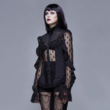 Load image into Gallery viewer, ESHT005 See through diamond pattern lace sexy ladies gothic chiffon blouse with beaded flower