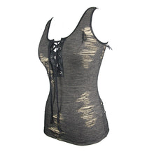 Load image into Gallery viewer, TT112 everyday Summer punk sexy women black apricot broken lines low chest sleeveless vest