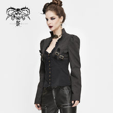 Load image into Gallery viewer, SHT053 Black and coffee Steampunk striped low collar bare breast sexy women blouse