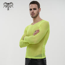 Load image into Gallery viewer, TT19803 fluorescent color Diamond-shaped net basic style long sleeves men t-shirts