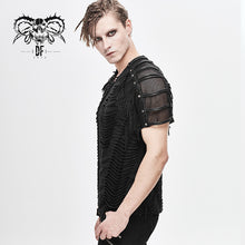 Load image into Gallery viewer, TT138 punk darkness tattered striped summer men short-sleeved T-shirt