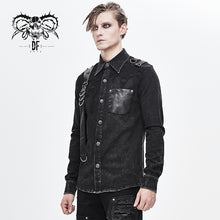 Load image into Gallery viewer, SHT049 Spring asymmetric design mesh spliced punk rock black men shirts with straps and pocket