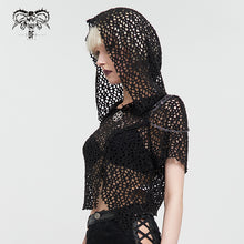 Load image into Gallery viewer, TT189 Punk Wool Mesh Hooded Short Sleeve Women's T-Shirt