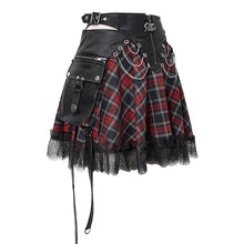 Load image into Gallery viewer, SKT110 Daily black and red young girls punk lace up Scottish plaid Tartan skirts with bag