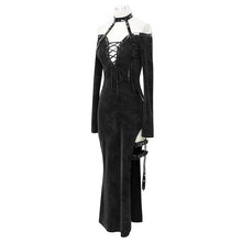 Load image into Gallery viewer, SKT112 club punk side high fork sexy ladies slim fit long dress with chocker