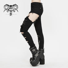 Load image into Gallery viewer, PT121 Punk asymmetrical spliced broken hole women worn out pants with chains