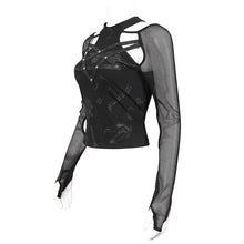 Load image into Gallery viewer, TT176 Pentagram leather striped long sleeve T-shirt