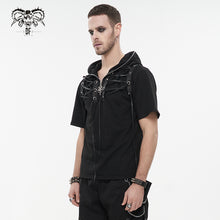 Load image into Gallery viewer, TT210 black men short sleeves shoulder string loose Hoodie