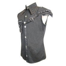 Load image into Gallery viewer, SHT02901 daily life punk rock men black sleeveless shirts with one shoulder armor