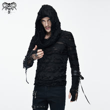 Load image into Gallery viewer, TT084 punk men ripped finger covered autumn hooded black top