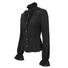 Load image into Gallery viewer, SHT07601 Autumn 3D appliqued shoulder lace stand collar striped black gothic women blouse