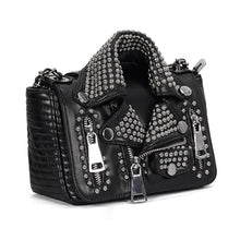 Load image into Gallery viewer, AS116 Heavy Metal Leather Jacket Shaped black rivets women Bag