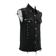 Load image into Gallery viewer, WT045 Summer worn out metallic bullet clip black punk rock sleeveless men shirts