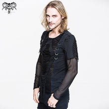 Load image into Gallery viewer, TT058 punk men tattered knitted diamond mesh T-shirt with ribbons