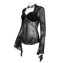 Load image into Gallery viewer, ETT026 Summer V neck flocked floral classic beauty sexy Gothic women top