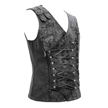 Load image into Gallery viewer, WT047 Autumn Punk rock fog-flower patterned lace up black men leather waistcoat