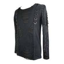 Load image into Gallery viewer, TT058 punk men tattered knitted diamond mesh T-shirt with ribbons