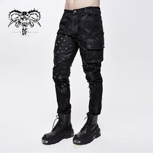 Load image into Gallery viewer, PT099 Men heavy metal patchwork hand painted distressed trousers with pockets