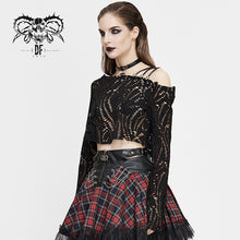 Load image into Gallery viewer, TT153 Japanese fashion daily life off-the-shoulder punk hollow out sexy women long sleeve t-shirt