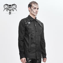 Load image into Gallery viewer, SHT045 cyberpunk metallic dark long sleeves men bamboo shirt with straps