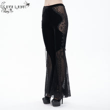 Load image into Gallery viewer, EPT009 stage see-through side laced up velvet flared black women gothic trousers