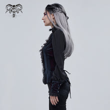Load image into Gallery viewer, SHT074 Gothic high neck black and red blouse