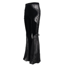 Load image into Gallery viewer, EPT009 stage see-through side laced up velvet flared black women gothic trousers