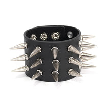 Load image into Gallery viewer, AS079 punk unisex heavy metal wide multi-row spiked leather bracelet