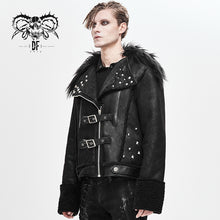Load image into Gallery viewer, CT142 decadent punk warm spiked fur collar men wool short jacket with loops