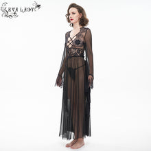Load image into Gallery viewer, ESX004 see through flared sleeve lace black long night dress sexy lingerie