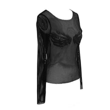 Load image into Gallery viewer, TT135 punk skeleton palm leather embroidery fetish sexy women round collar mesh T-shirt