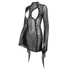 Load image into Gallery viewer, ESX006 cutout chest trumpet sleeve transparent skinny dress mesh sexy lingerie