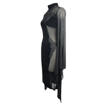 Load image into Gallery viewer, ESKT020 Gothic Cross shape stand collar flared sleeves sexy ladies stretchy middle length velvet dress