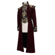 Load image into Gallery viewer, CT11802 western fashion noble party golden embroidery wine fleece men long coat