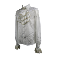 Load image into Gallery viewer, SHT030 Gold embroidered bow tie ruffled sleeves jacquard white gothic men shirts