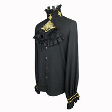 Load image into Gallery viewer, SHT02301 Men Gothic black and gold embroidered lace sleeves bow tie chiffon shirts
