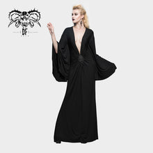 Load image into Gallery viewer, SKT040 chinese frog button sexy women bat sleeve deep V neck evening dress