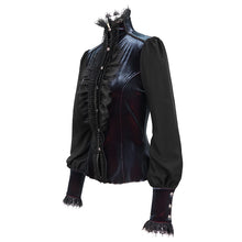Load image into Gallery viewer, SHT074 Gothic high neck black and red blouse