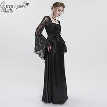 Load image into Gallery viewer, ESKT03701 Black Satin Lace Long Sleeve Gown Dress
