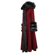 Load image into Gallery viewer, CT12602 daily life winter sexy women red gothic party woolen hooded long coat with fur