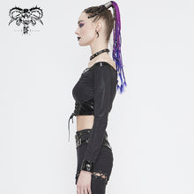 Load image into Gallery viewer, TT144 Military punk off shoulder long sleeve t-shirt